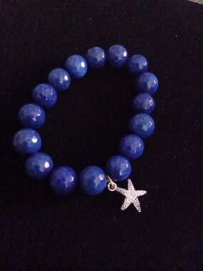 Blue Lapas Beaded Stretch Bracelet with Starfish Charm - Women Jewelry